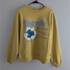 Madhappy Earth Day Recycle Fleece Crewneck Women's Size Medium Yellow Sweatshirt